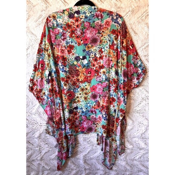 Umgee Kimono Size S/M Floral Lightweight Colorful Flowy Oversized Open Coverup - Picture 7 of 8